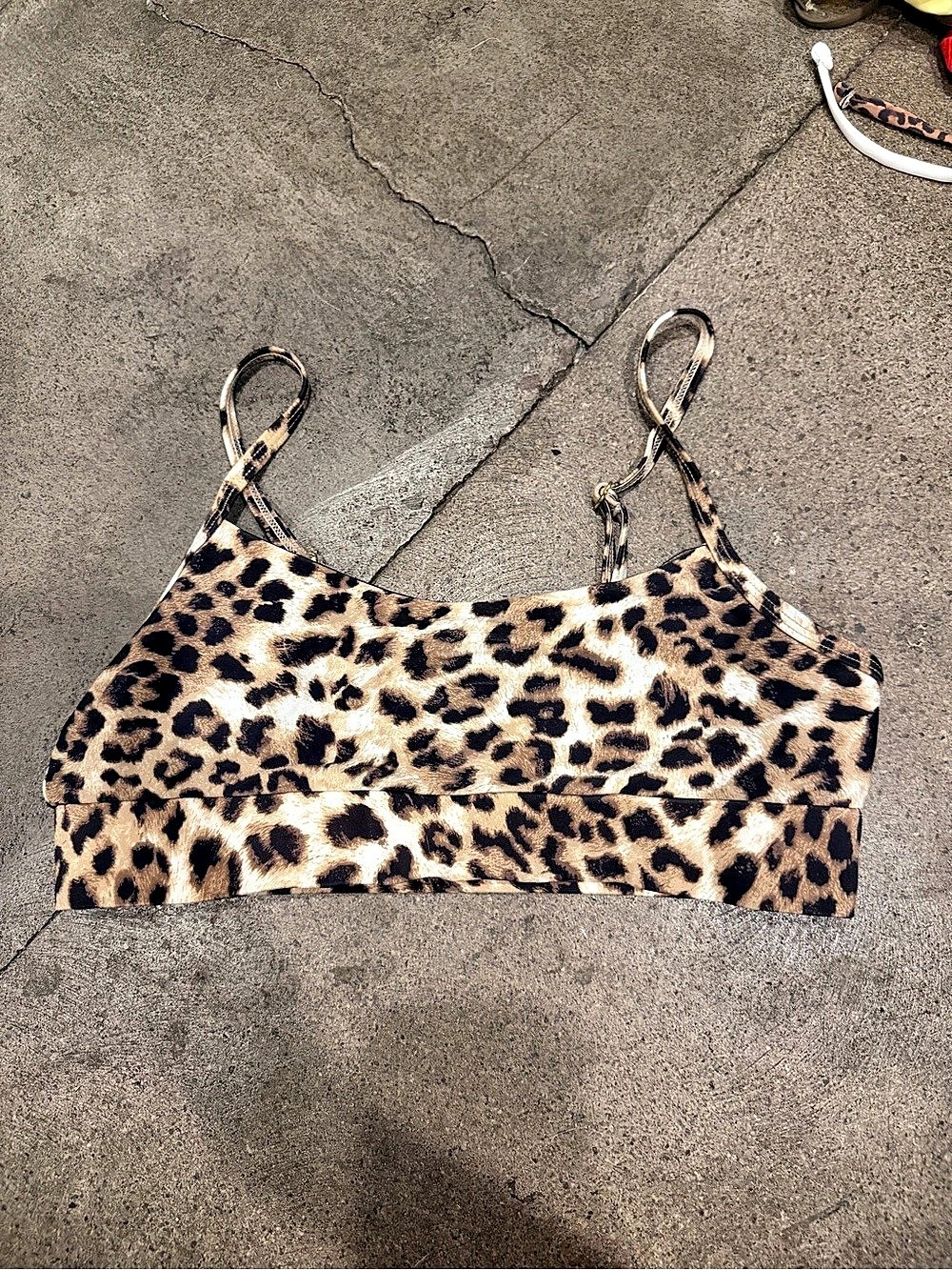 Beach Bunny Leopard Love Triangle Top Bikini Top Brown & Black